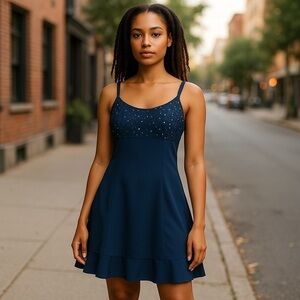 R&M Richards Blue Sleeveless Peplum Mini Dress